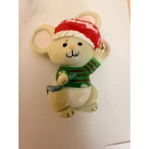 Vintage Hallmark Christmas Mouse Brooch Dangling Bell Acrylic Multicolor
